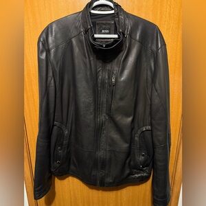 Hugo BOSS Men's Black Leather soft aniline nappa Jacket